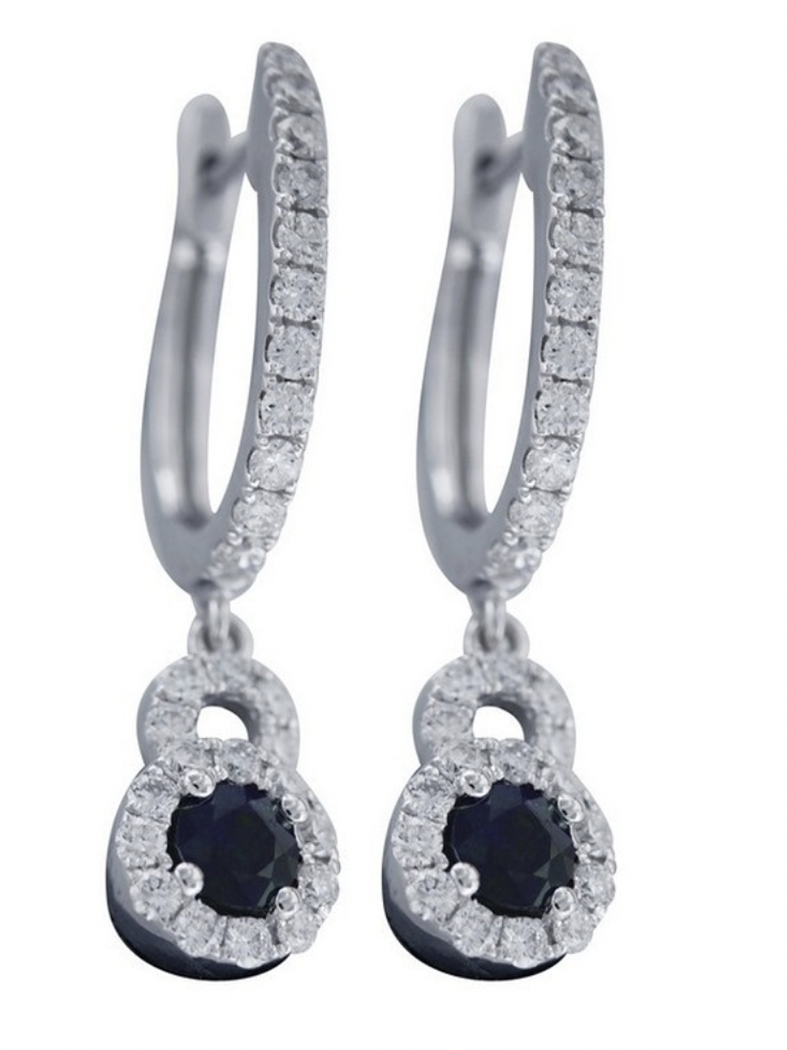 Aros Colgantes  Zafiros Azules y Diamantes en Oro Blanco 18K 1