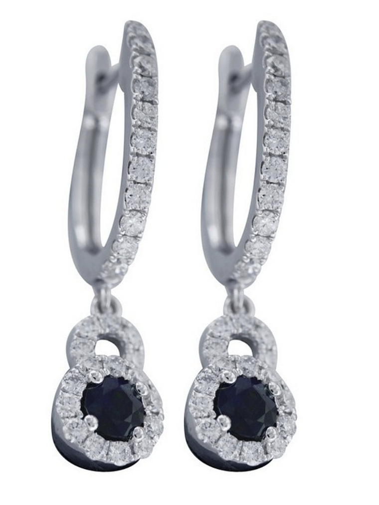 Aros Colgantes  Zafiros Azules y Diamantes en Oro Blanco 18K 1