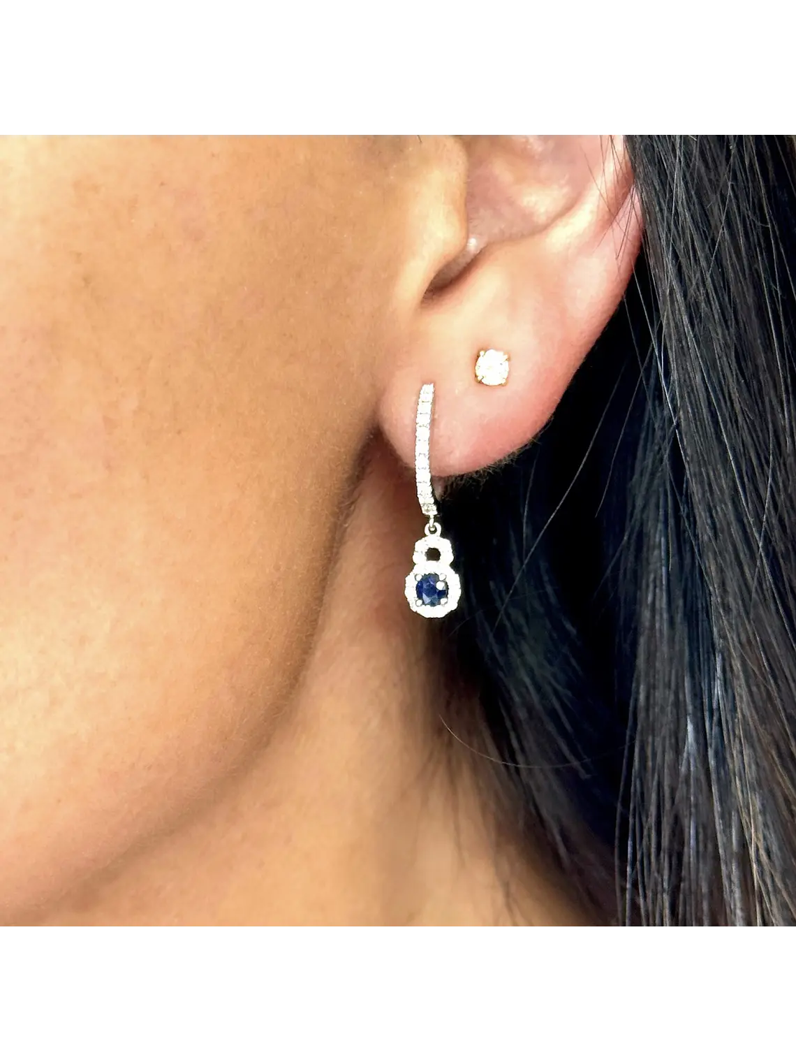 Aros Colgantes  Zafiros Azules y Diamantes en Oro Blanco 18K 2