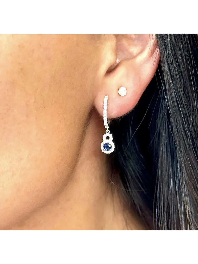 Aros Colgantes  Zafiros Azules y Diamantes en Oro Blanco 18K 2