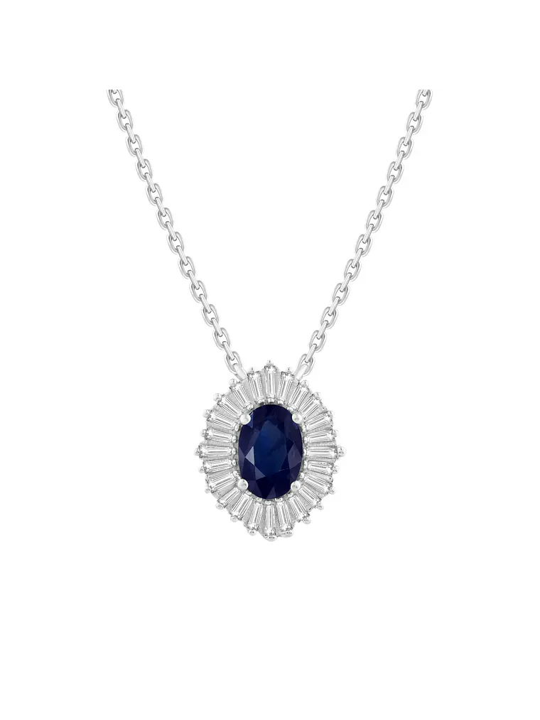 Collar Zafiro y Diamantes Baguette en Oro Blanco 18K 1