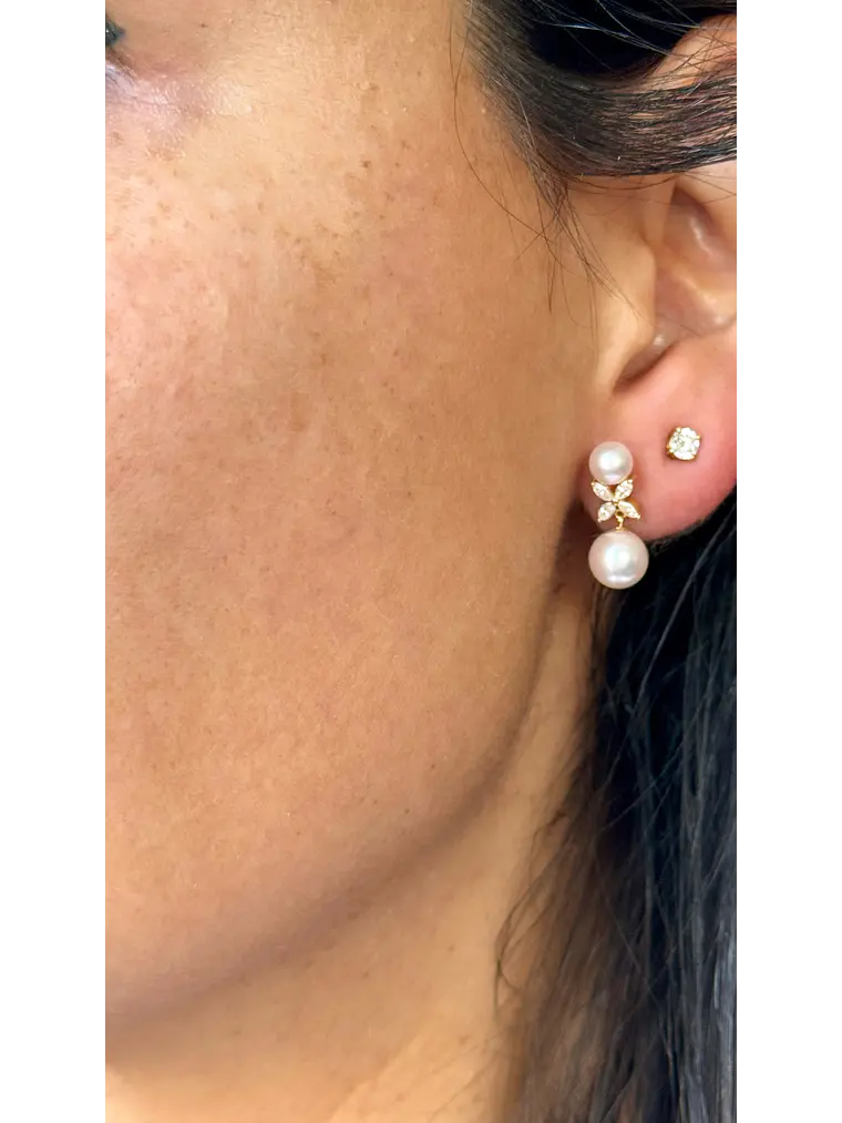 Aros Perlas y Diamantes en Oro Amarillo 18K 3