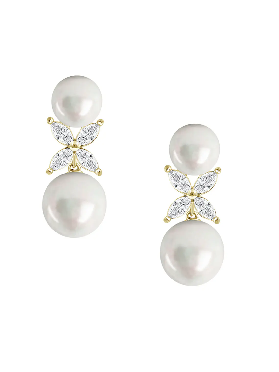 Aros Perlas y Diamantes en Oro Amarillo 18K 1
