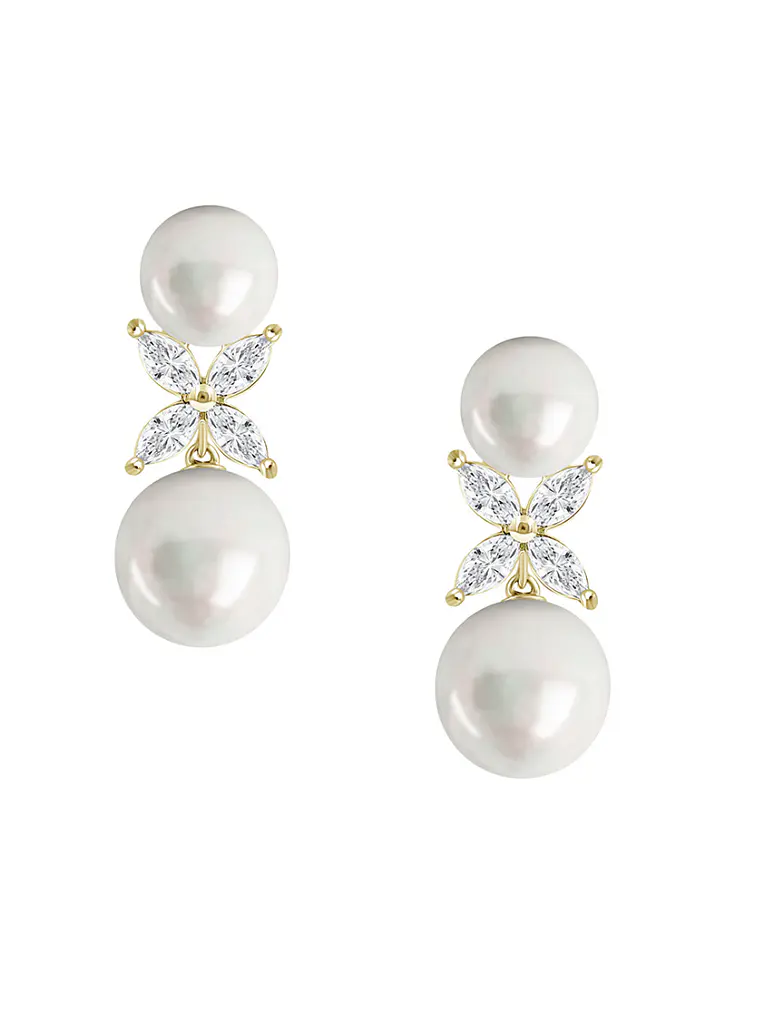 Aros Perlas y Diamantes en Oro Amarillo 18K 1