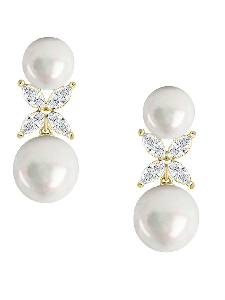 Aros Perlas y Diamantes en Oro Amarillo 18K 1