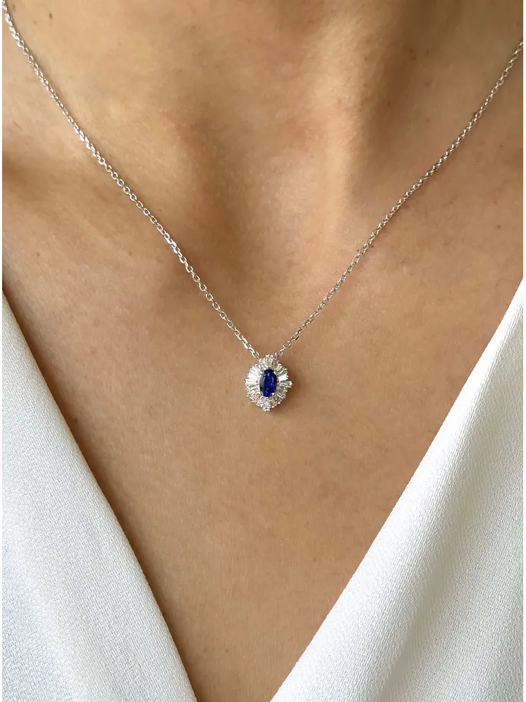 Collar Zafiro y Diamantes Baguette en Oro Blanco 18K 2