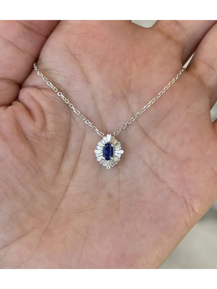 Collar Zafiro y Diamantes Baguette en Oro Blanco 18K 3