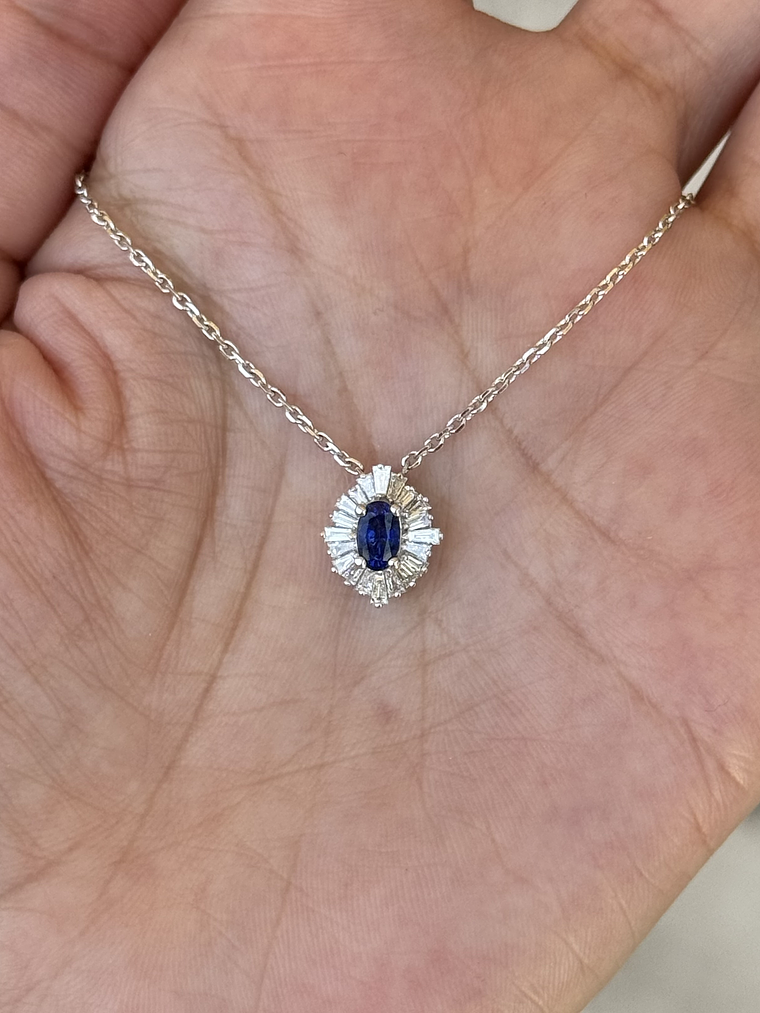 Collar Zafiro y Diamantes Baguette en Oro Blanco 18K 3