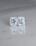 Aros Aguamarina Rectangular y Diamantes en Oro Blanco 18K