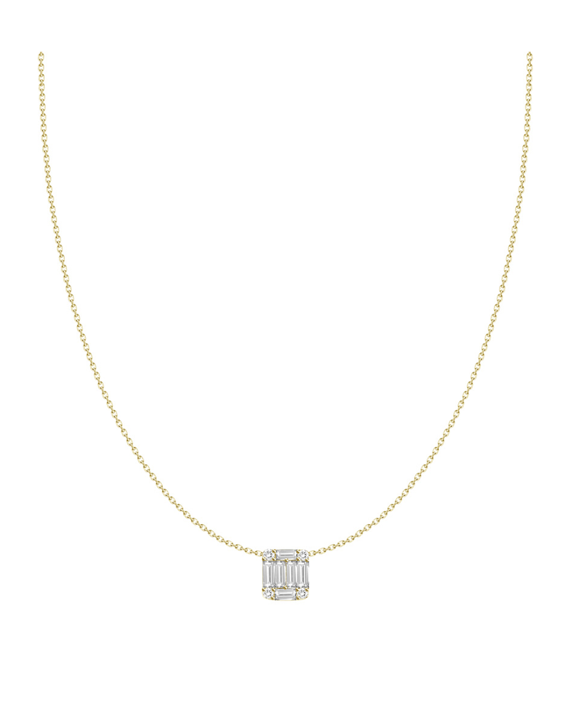 Collar Punto de Luz Rectangular Diamantes Baguette Oro Amarillo 18K