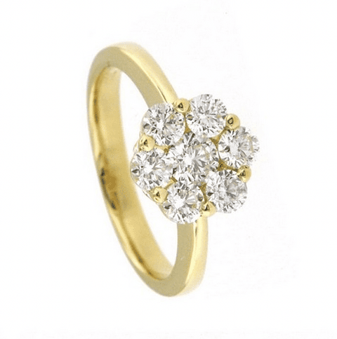 Precioso Anillo Maxi Roseta 1.0 Ct Diamantes y Oro Amarillo 18K