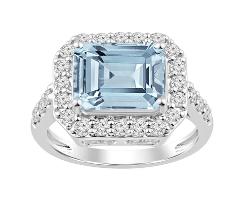 Gran Maxi Anillo Aguamarina y Diamantes en Platino