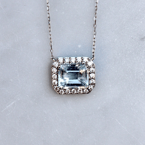 Collar Choker Maxi Aguamarina y Diamantes en Platino 18K