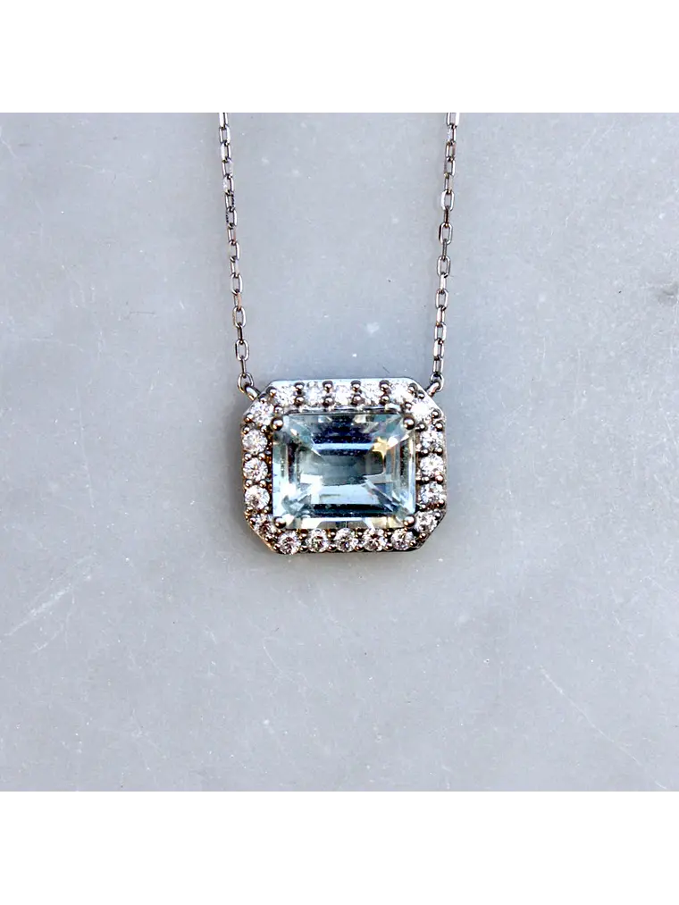 Collar Choker Maxi Aguamarina y Diamantes en Platino 18K 2