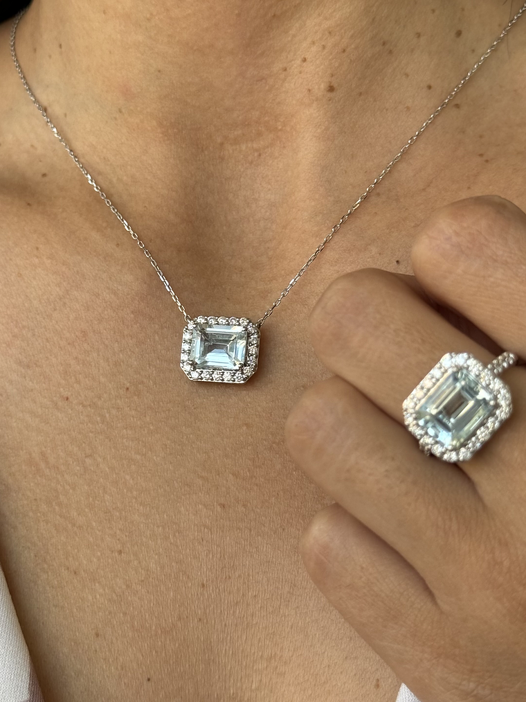 Collar Choker Maxi Aguamarina y Diamantes en Platino 18K 3