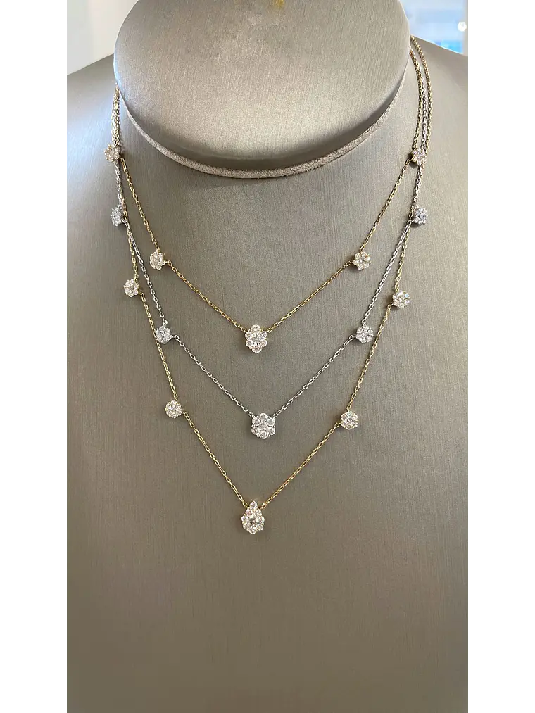 Collar Rosetas Diamantes 100 Puntos Oro Blanco 18K 3