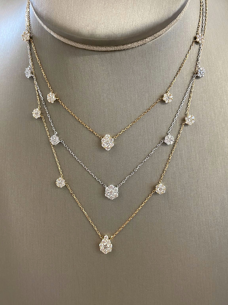 Collar Rosetas Diamantes 100 Puntos Oro Blanco 18K 3