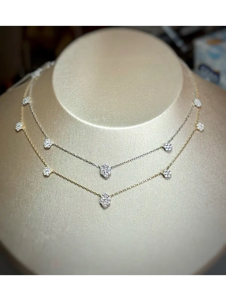 Collar Rosetas Diamantes 100 Puntos Oro Blanco 18K 4