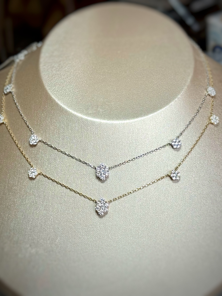 Collar Rosetas Diamantes 100 Puntos Oro Blanco 18K 4