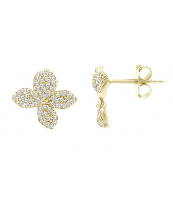 Aros Flores Diamantes en Oro Amarillo 18K