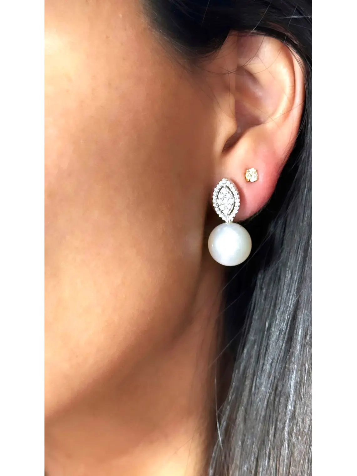 Fabulosos Aros Perlas Australianas y Diamantes en Oro Blanco 18K Premium 3