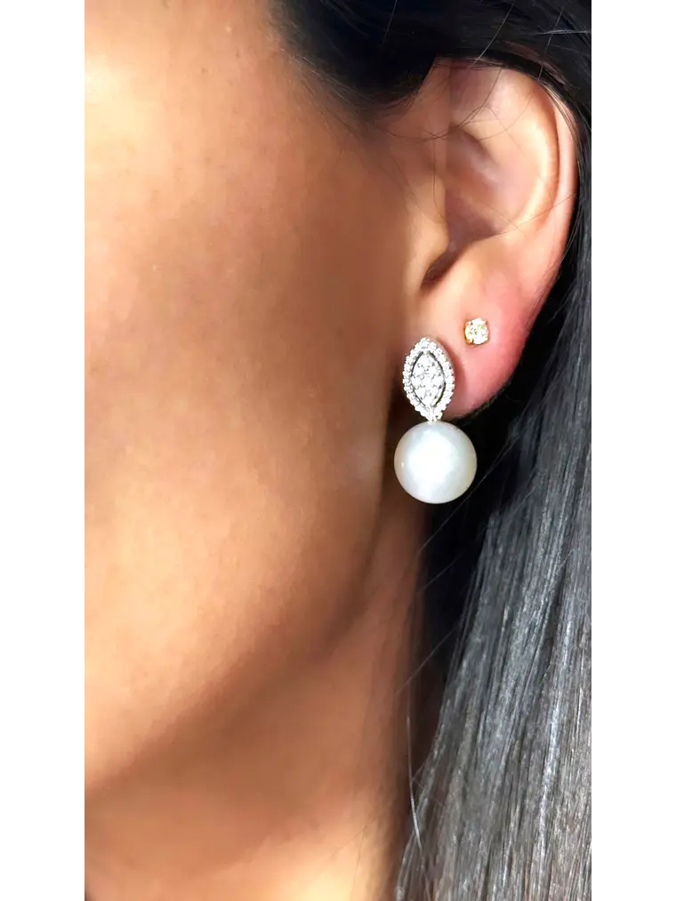 Fabulosos Aros Perlas Australianas y Diamantes en Oro Blanco 18K Premium 3