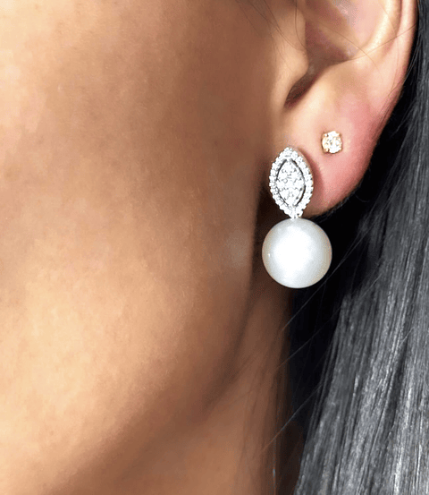 Fabulosos Aros Perlas Australianas y Diamantes en Oro Blanco 18K Premium