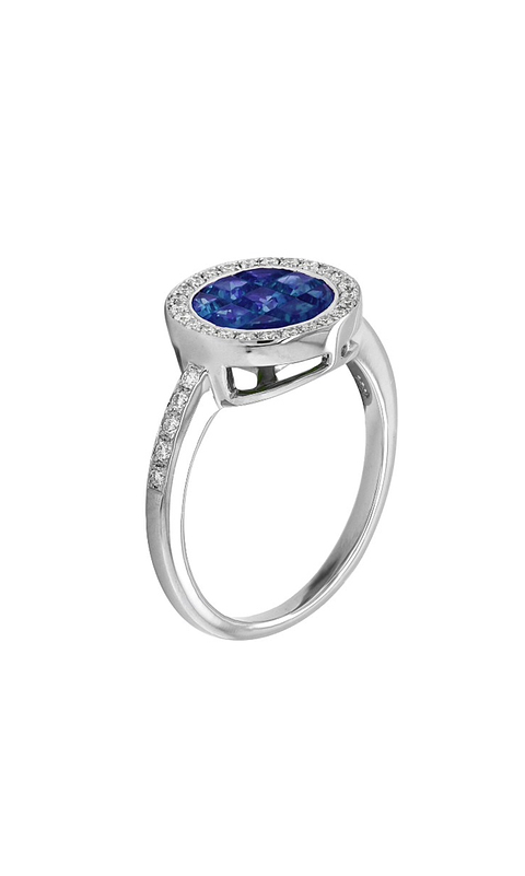 Moderno Anillo Zafiros Azules Halo de Diamantes Oro Blanco 18K