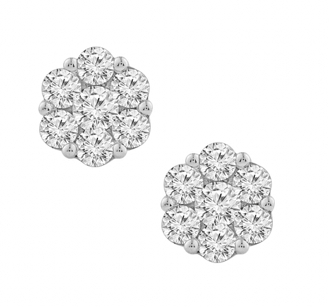 Aros Rosetas Diamantes en Oro Blanco 18K