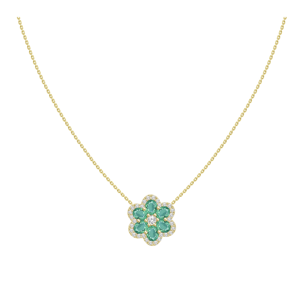 Hermoso Collar Esmeraldas y Diamantes en Oro Amarillo 18K