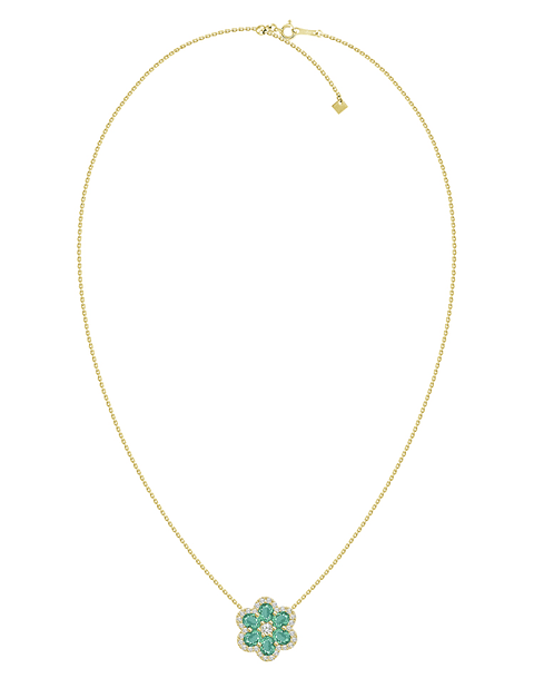 Hermoso Collar Esmeraldas y Diamantes en Oro Amarillo 18K