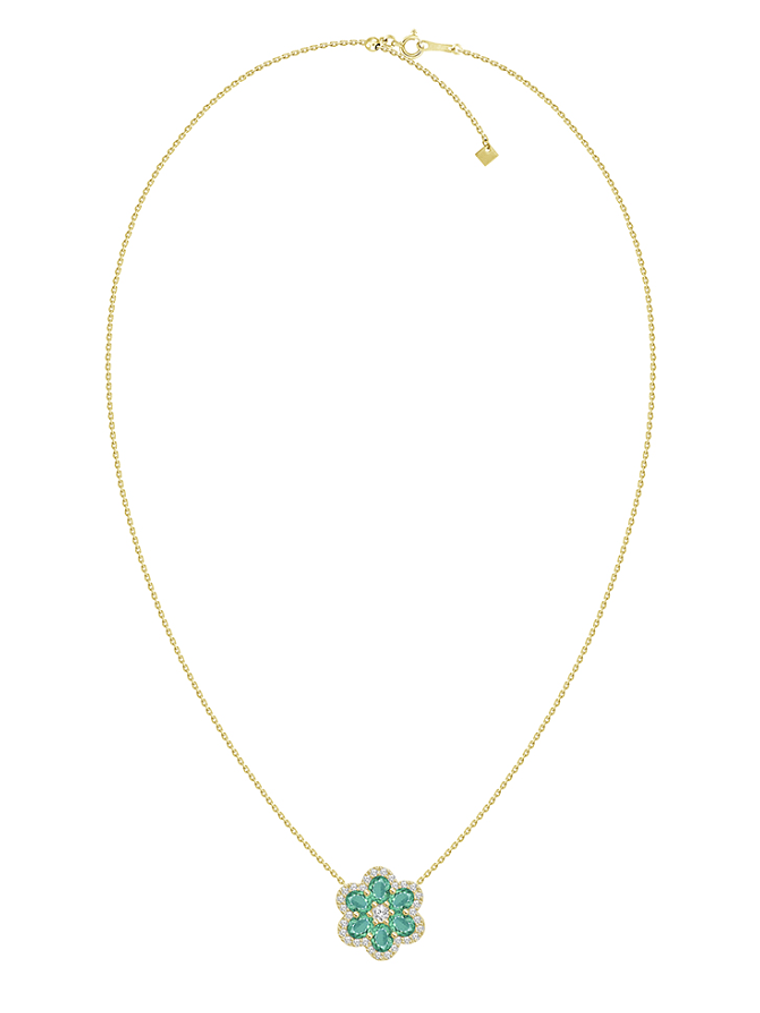 Hermoso Collar Esmeraldas y Diamantes en Oro Amarillo 18K 2