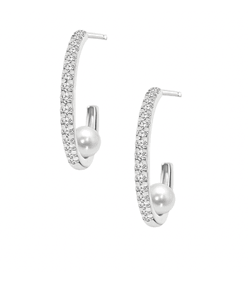 Delicados Aros Perla y Diamantes en Oro Blanco 18K