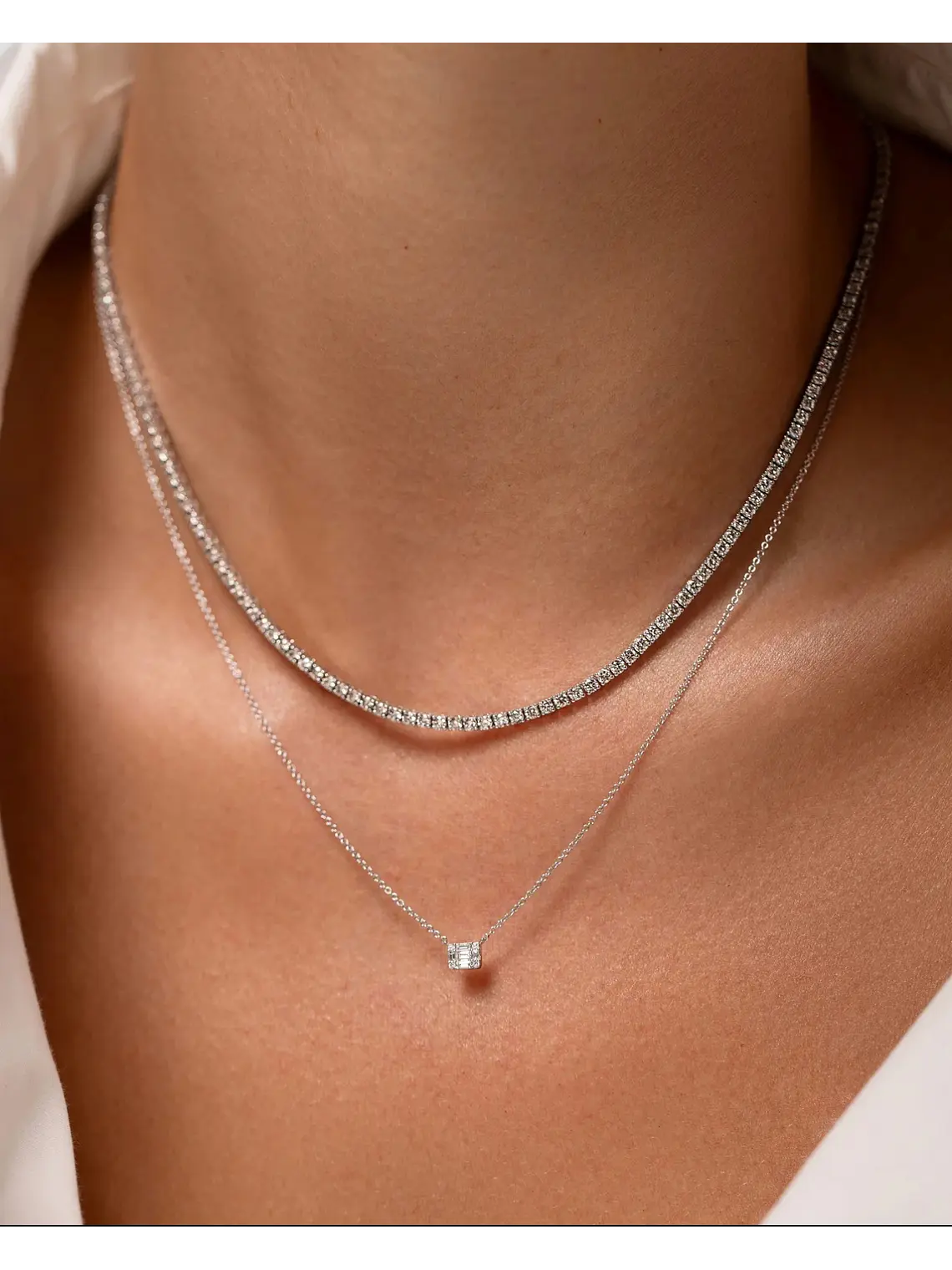 Maravilloso Collar Tennis 3.4 Ct Diamantes Oro Blanco 18K 3