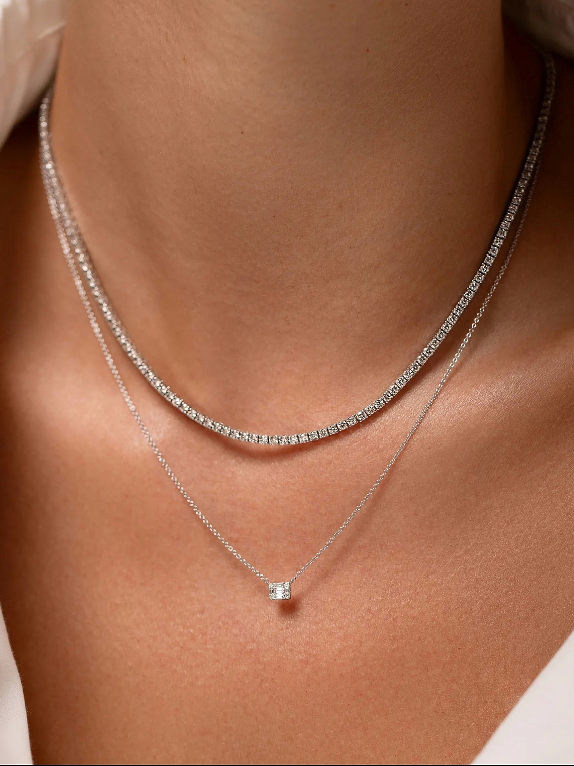 Maravilloso Collar Tennis 3.4 Ct Diamantes Oro Blanco 18K 3