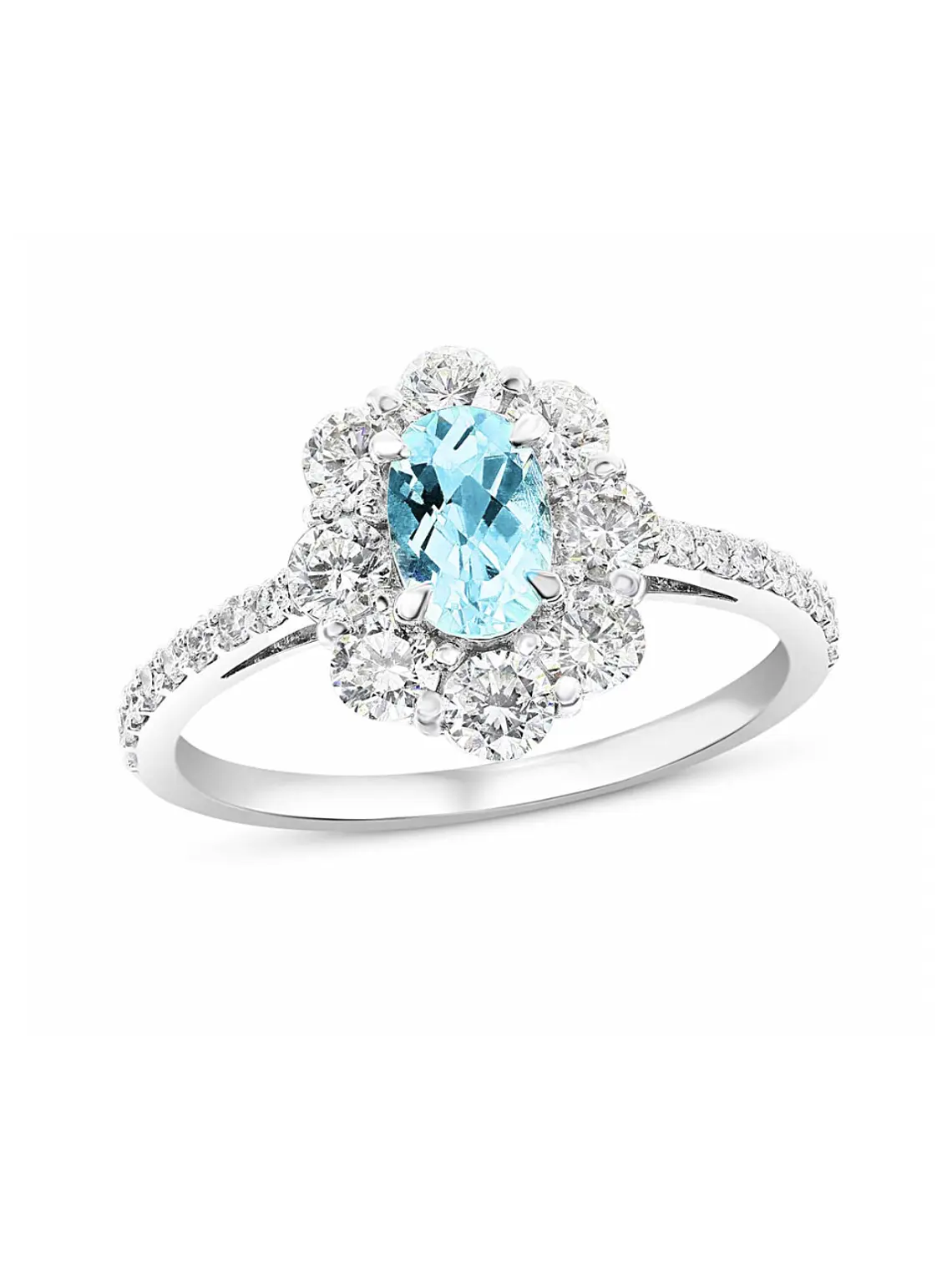 Precioso Anillo Turmalina Paraíba Natural Halo de Diamantes en Oro Blanco 18K 1