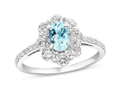 Precioso Anillo Turmalina Paraíba Natural Halo de Diamantes en Oro Blanco 18K