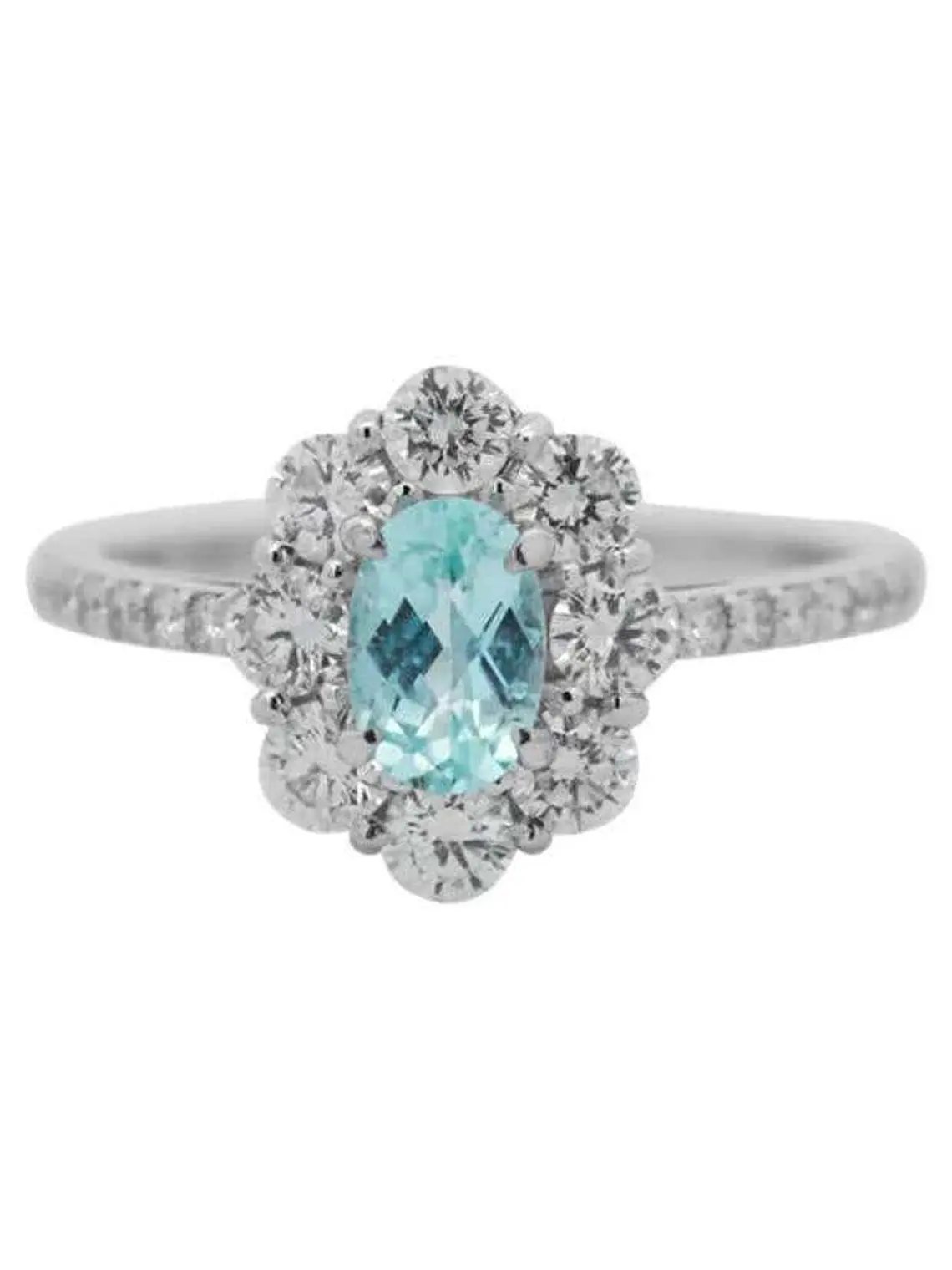 Precioso Anillo Turmalina Paraíba Natural Halo de Diamantes en Oro Blanco 18K 3