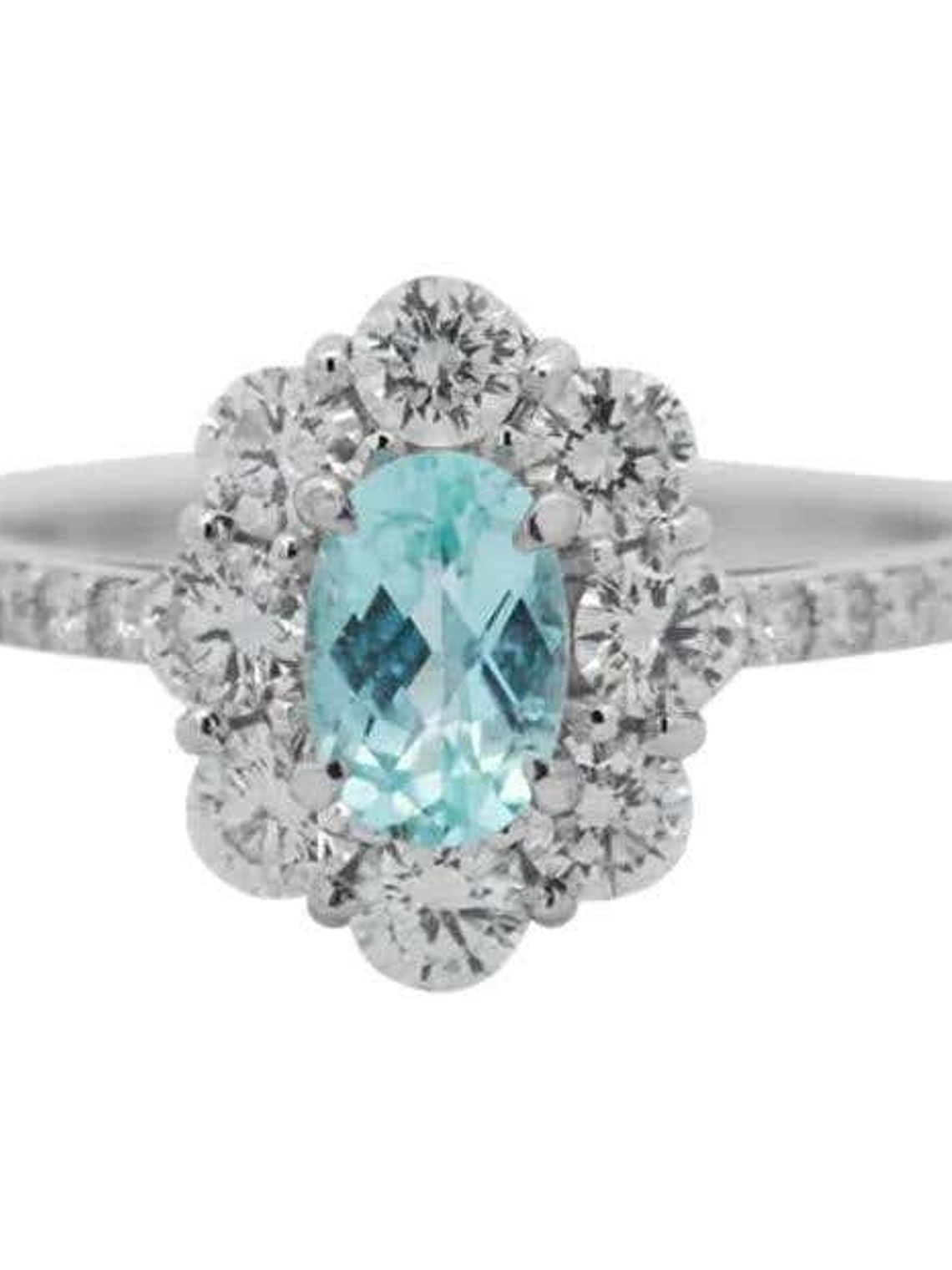 Precioso Anillo Turmalina Paraíba Natural Halo de Diamantes en Oro Blanco 18K 3