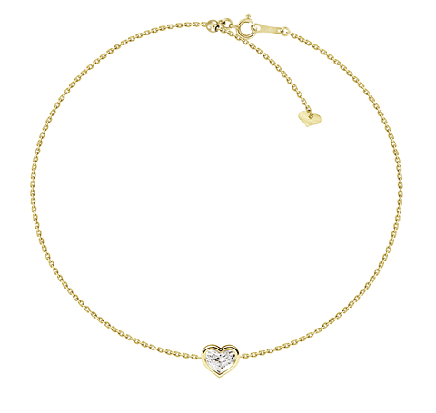 Exclusiva Pulsera Gran Diamante Corazón Bisel en Oro Amarillo 18K
