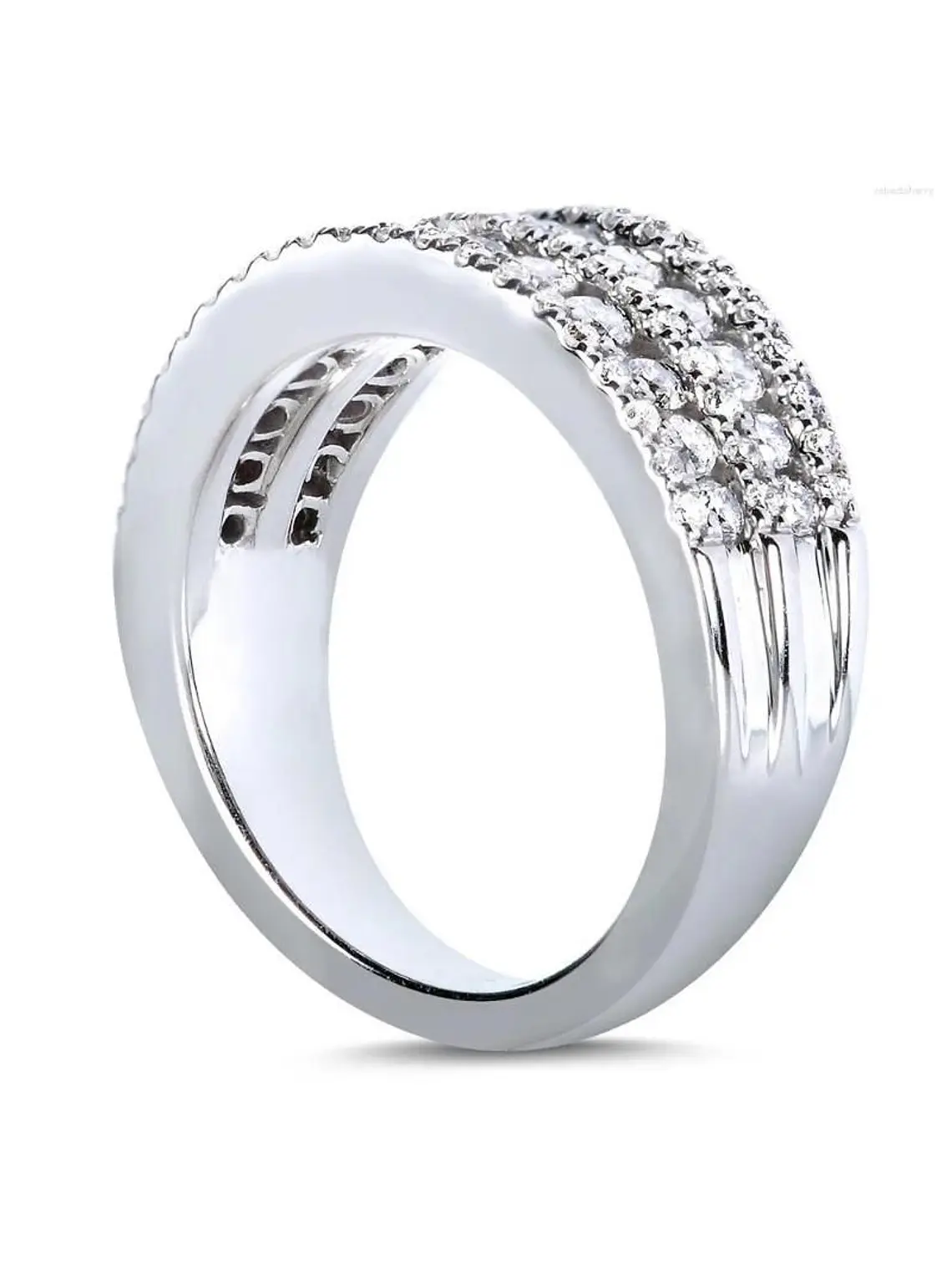 Anillo Medio Cintillo Ancho Diamantes en Oro Blanco 18k 2