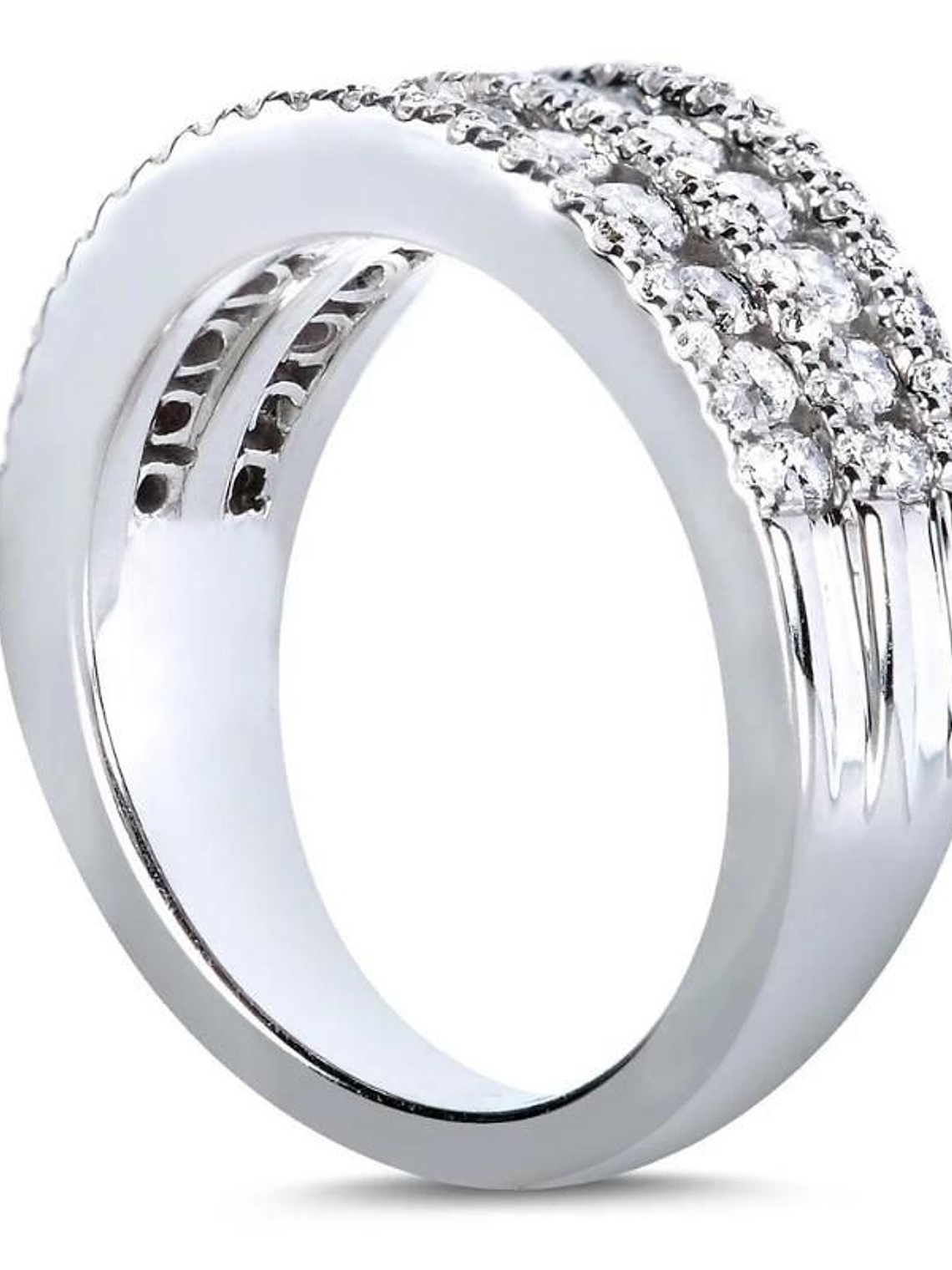 Anillo Medio Cintillo Ancho Diamantes en Oro Blanco 18k 2