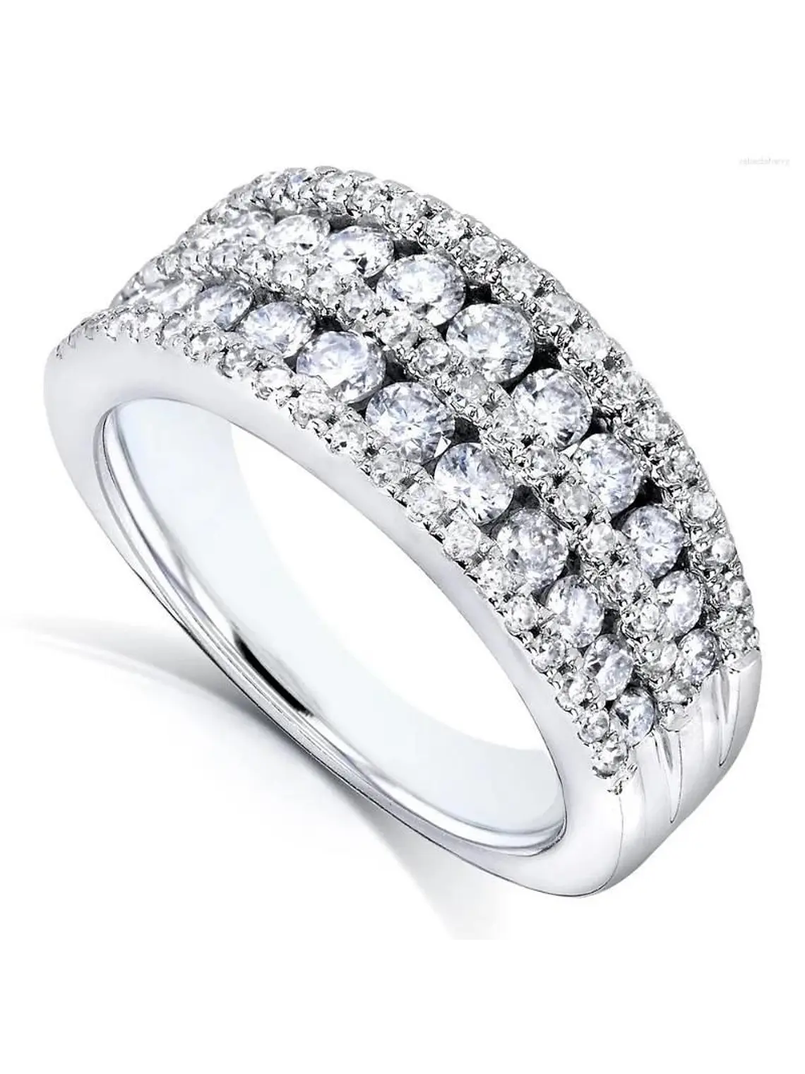 Anillo Medio Cintillo Ancho Diamantes en Oro Blanco 18k 3