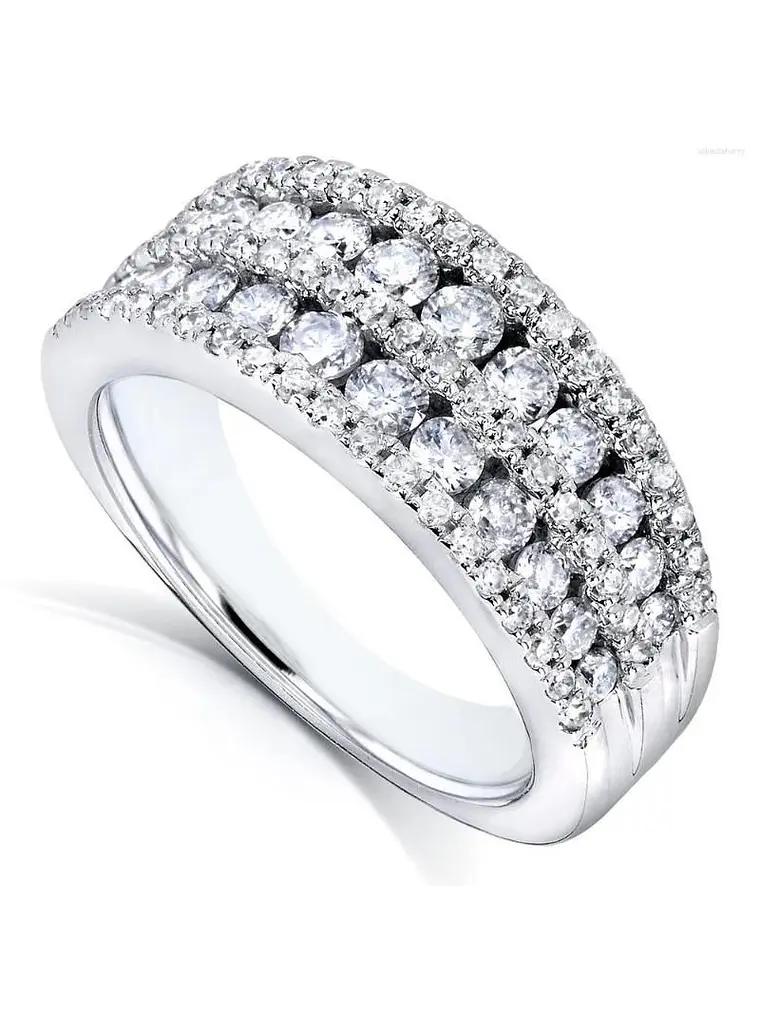 Anillo Medio Cintillo Ancho Diamantes en Oro Blanco 18k 3