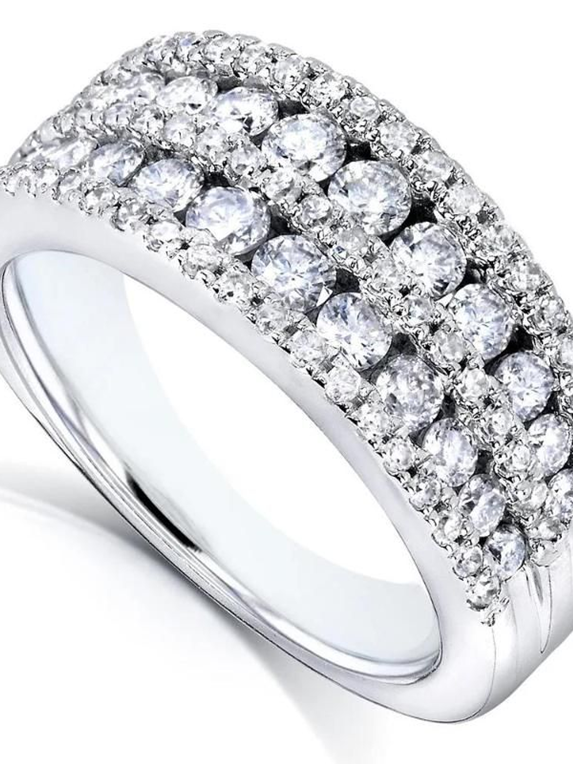 Anillo Medio Cintillo Ancho Diamantes en Oro Blanco 18k 3