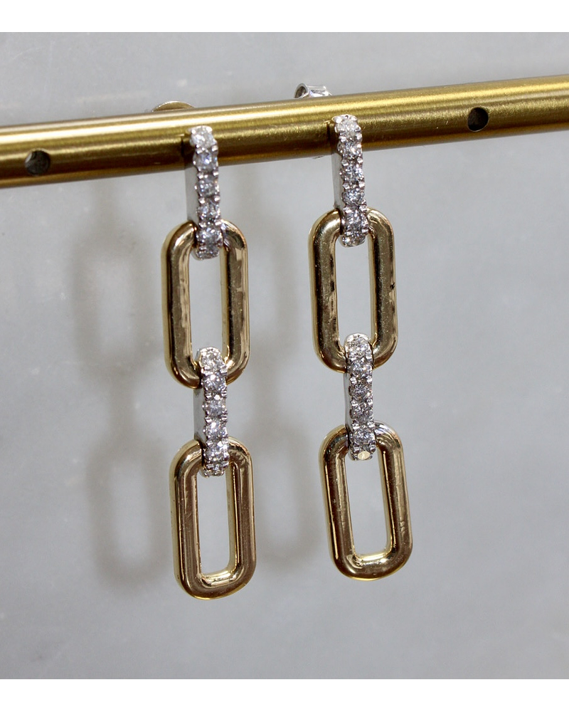Aros Largos Eslabones Diamantes en Oro Amarillo 18K