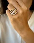 Maxi Anillo Lujo Moderno Ancho Diamantes Oro Amarillo 18K