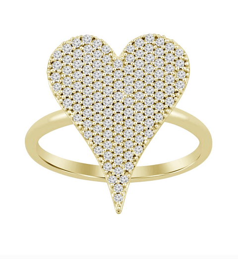 Gran Anillo Forma Corazón Pavé Oro Amarillo 18K