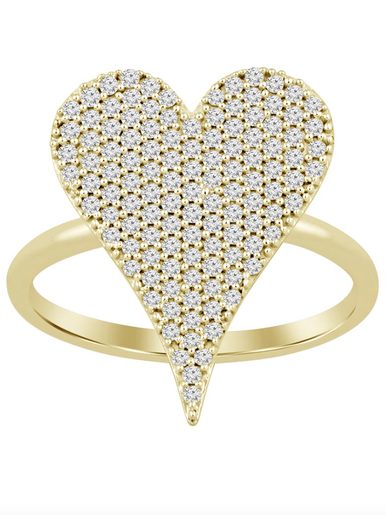 Gran Anillo Forma Corazón Pavé Oro Amarillo 18K 1