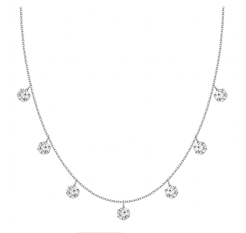 Collar 7 Diamantes Colgantes en Oro Blanco 18K